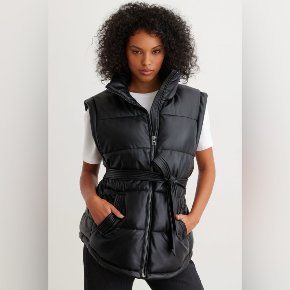 Dynamite Vegan Leather Puffer Vest fast shipping